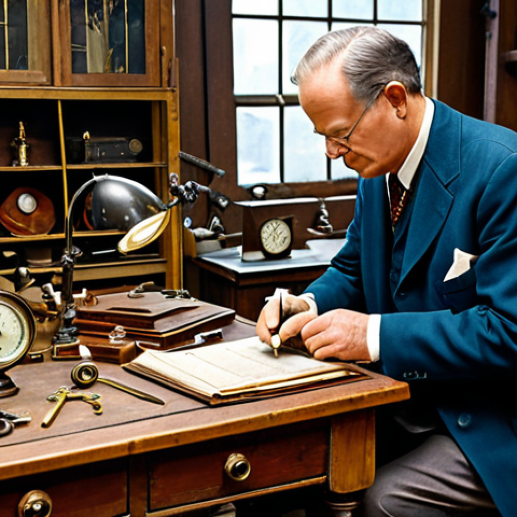 전문가 인터뷰  수집품 가치 평가 - Authenticity Verification**

"A distinguished antiques appraiser, fully clothed in professional atti...