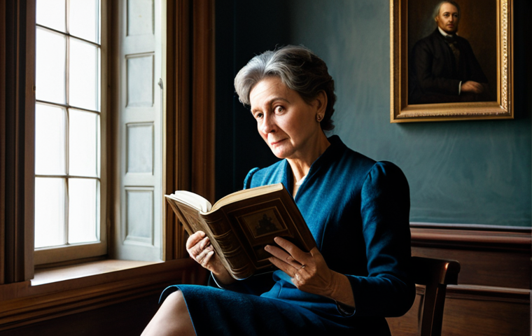 희귀 미술품의 투자 가치 - An elegant collector, a woman in her early 40s with a thoughtful and passionate expression, is holdi...