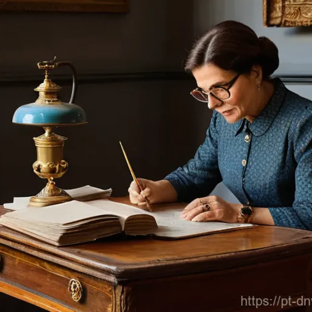 미술품 경매에서의 성공 요인 분석 - **Prompt:** A discerning Portuguese art collector, a woman in her late 40s, with elegant, short brow...