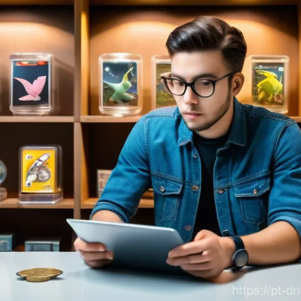 수집품 투자자들을 위한 리서치 방법 - **Prompt:** A young adult collector, approximately 25 years old, with a focused and studious express...