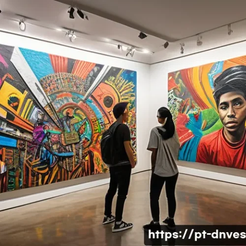 수집품 투자 포트폴리오 구성 방법 - A high-resolution image of a contemporary art gallery featuring vibrant street art murals by emergin...